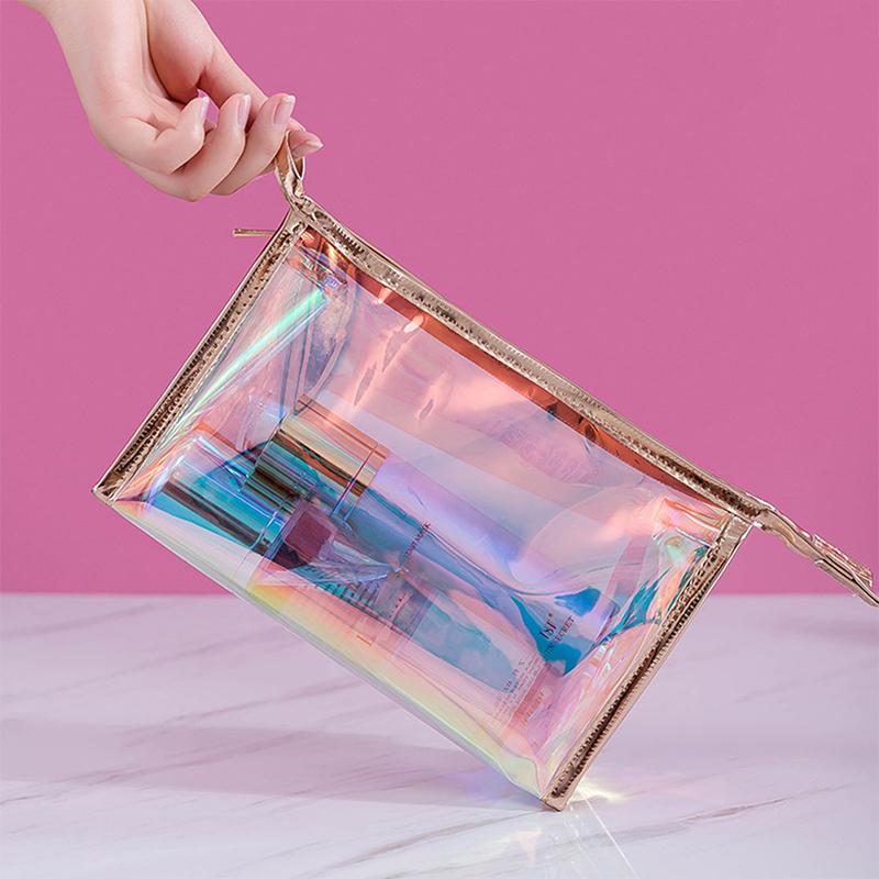 Borsa cosmetica olografica colorata da donna in TPU trasparente per trucco e bellezza