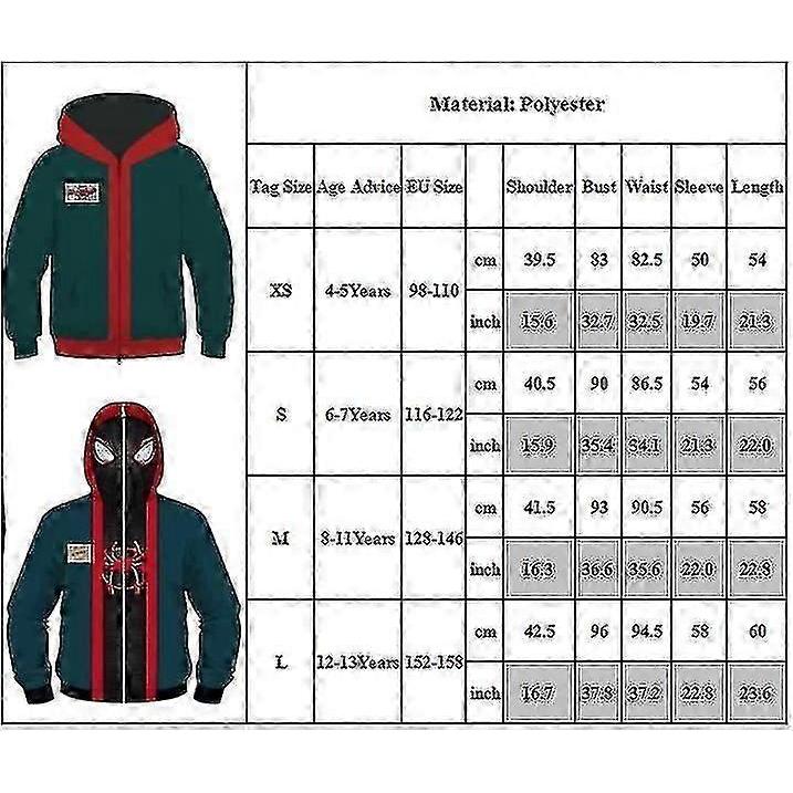 Kids Verse Miles Morales Cosplay Spiderman Jacket Coat Hooded Tops 4-13 Years