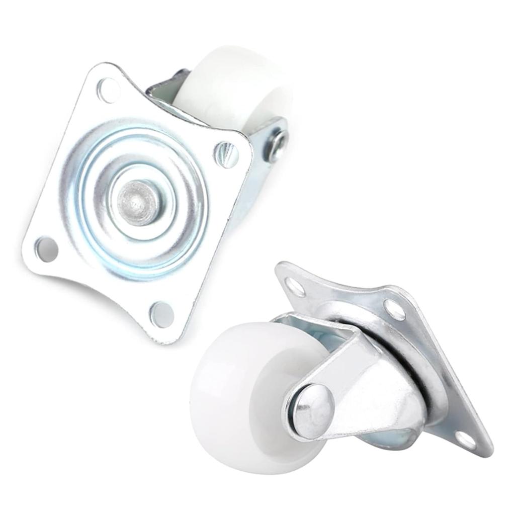 4pcs Universal Swivels Casters, 1 Inch Wheels White Polypropylene 360 Degree Swivels with Iron Plate for Furniture Trolley, Chairs
