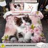 Cat Bedding Set Animal Duvet Cover Set Cartoon Comforter Cover Bedroom Decor Guest Room 2/3pcs 2D Pink Flat Printing (Includes 1 Duvet Cover