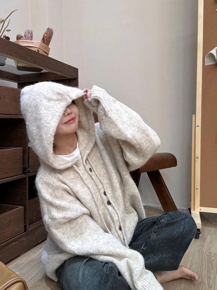 Women's Thickened Hooded Cardigan Sweater Coat - Autumn/Winter Loose Knit Korean Style
