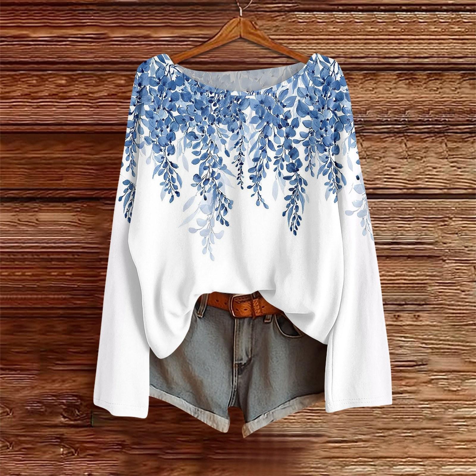 

Рубашки с длинным рукавом для женщин, футболки с принтом, блузки, повседневные базовые топы больших размеров, пуловеры M