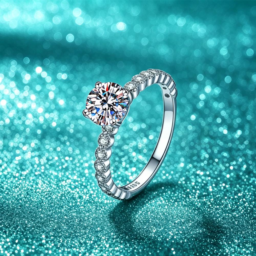 S925 Sterling Silver D Color 1 Carat Moissanite Engagement Ring