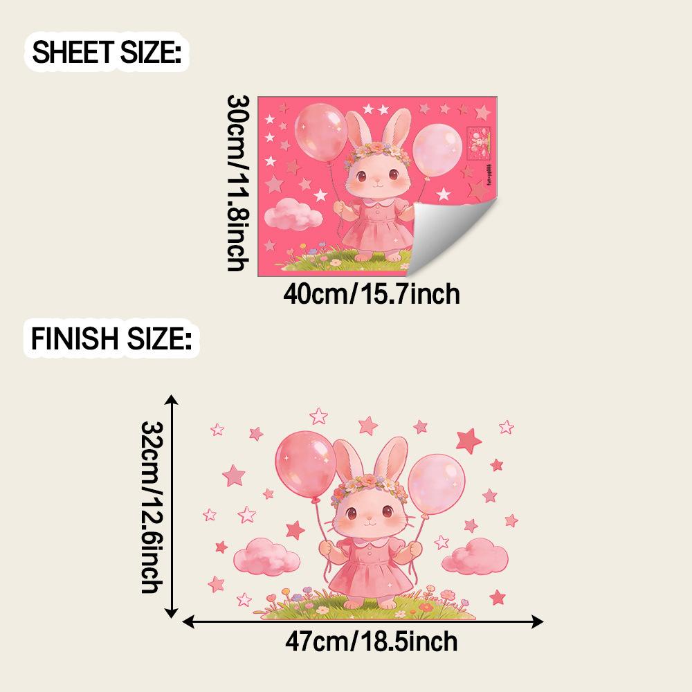

Cartoon Cute Little Rabbit, Clouds, Stars - Children s Room Home Decoration, Night Light Stickers