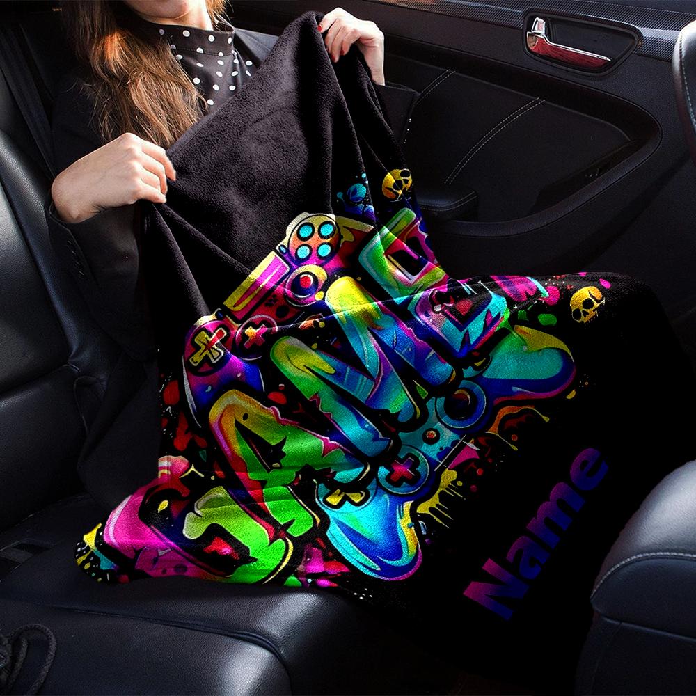 Custom Name Game Controller Theme Printed Blanket - Perfect for Couch, Bed, Travel & Outdoor Use | Machine Washable, Cozy & Durable.