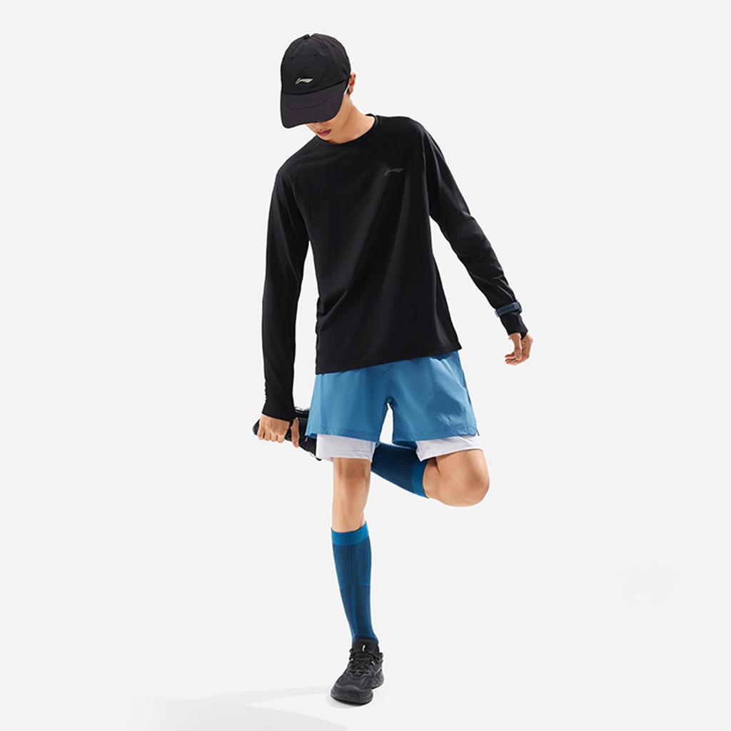 Li Ning Séria behu Jednofarebný pulóver s okrúhlym výstrihom s dlhým rukávom Pánske vrchné diely Čierna ATLU047-1