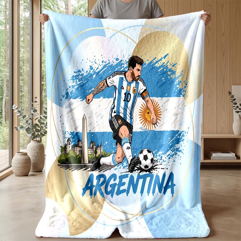 Argentina Football Printed Flannel Blanket Skin Friendly Warm Decorative Throw for Indoor Couch Bed Daily Use