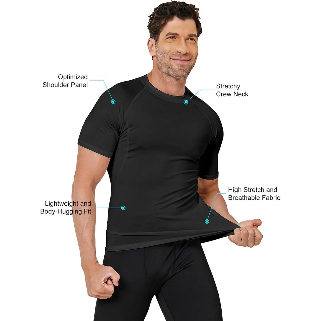 4 Pack Men’s Compression Shirts Short Sleeve Workout Gym Tops, Black