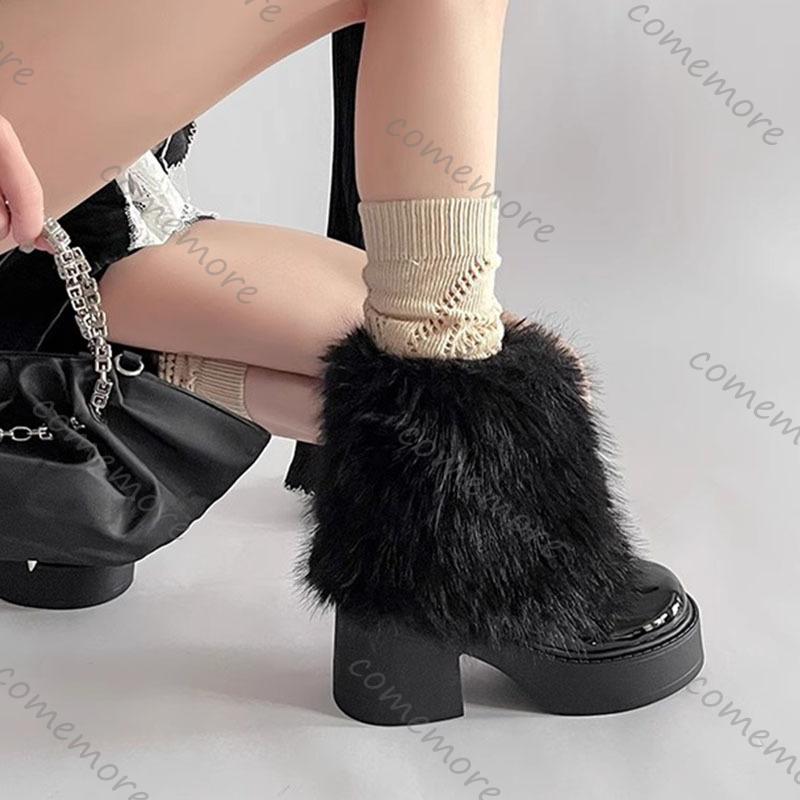 Fashion Comemore Fashion Warm Short Boots Thick Bottom Winter Velvet Fur Snow Boots for Women Chunky High Heels Female Platform Botines