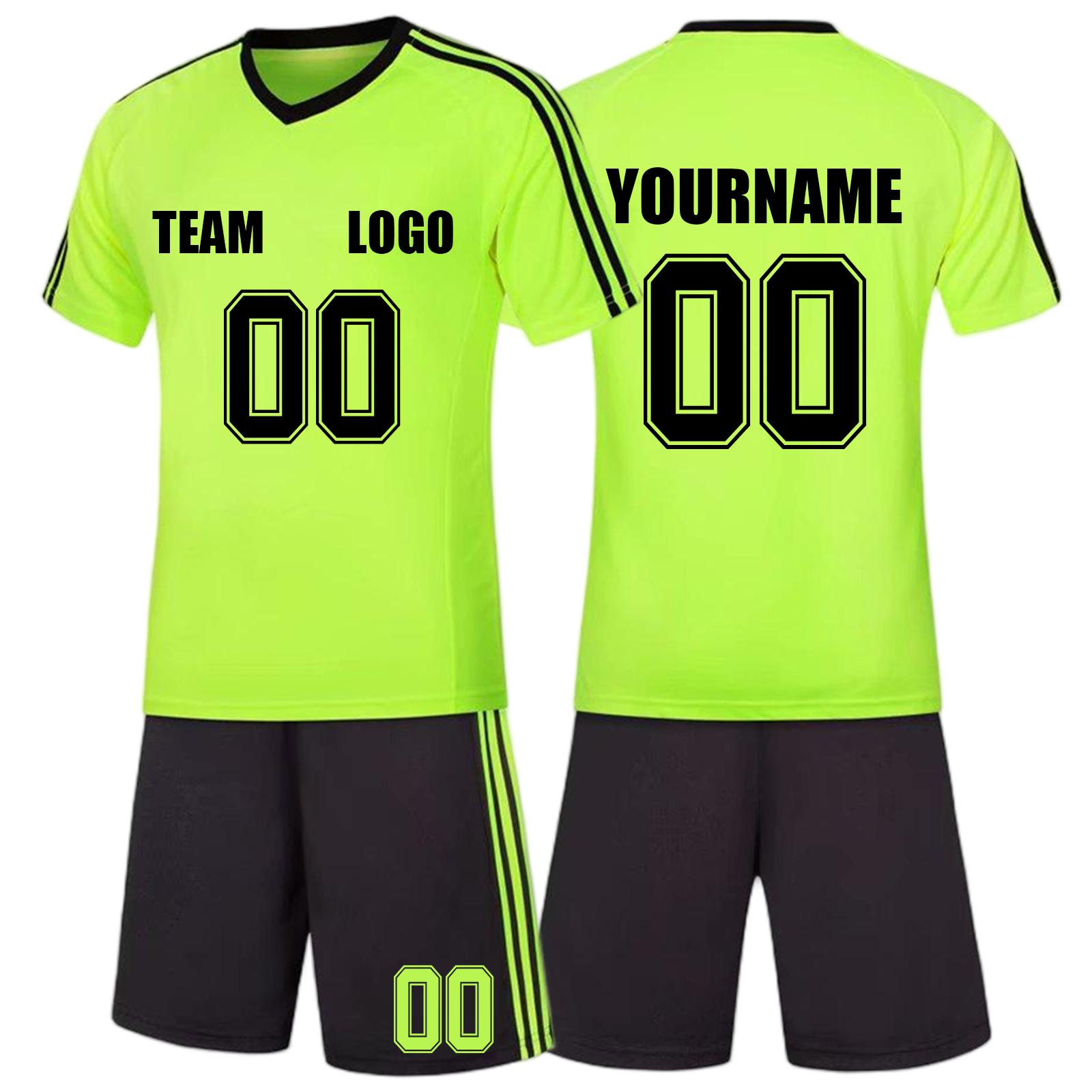 Custom Soccer Jersey Set Short Sleeve Shirt and Shorts Personalized and Number Team Sportswear Uniform for Men Women Youth One Size