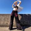 Retro Dark Style Cool Saucy Webbing Corn Chain Casual Pants Contrasting Striped Mesh Wide-leg Pants