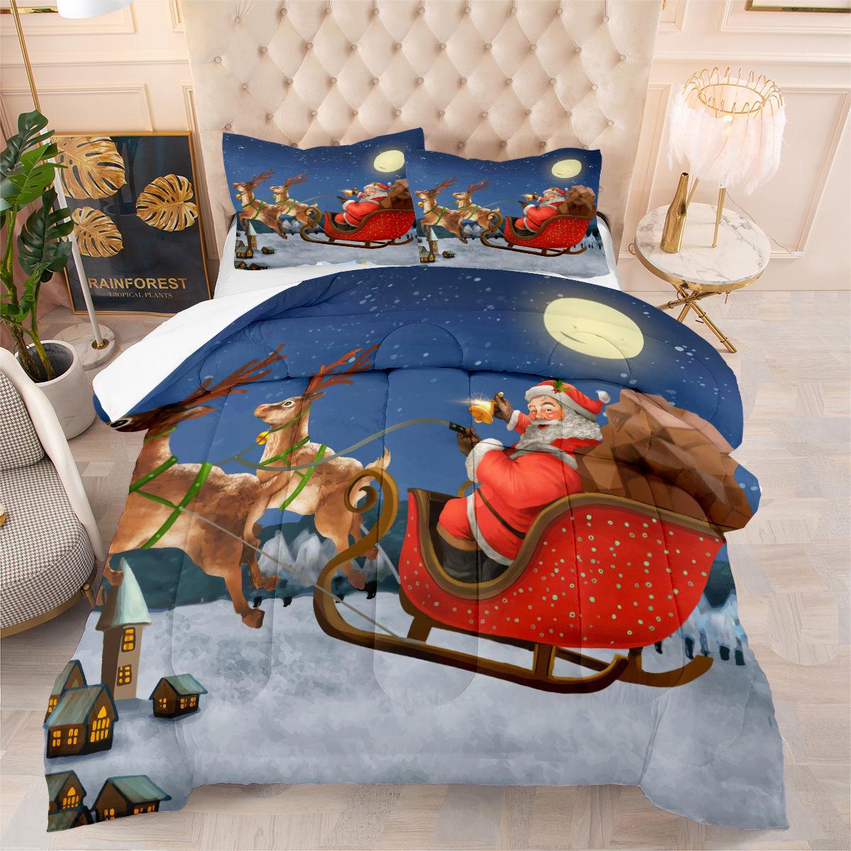 

Quilt Kids Room Fat Quilt Feather Silk Quilt Christmas Illustration Digital Printing Quilt Cover Three-piece Set 172*218cm