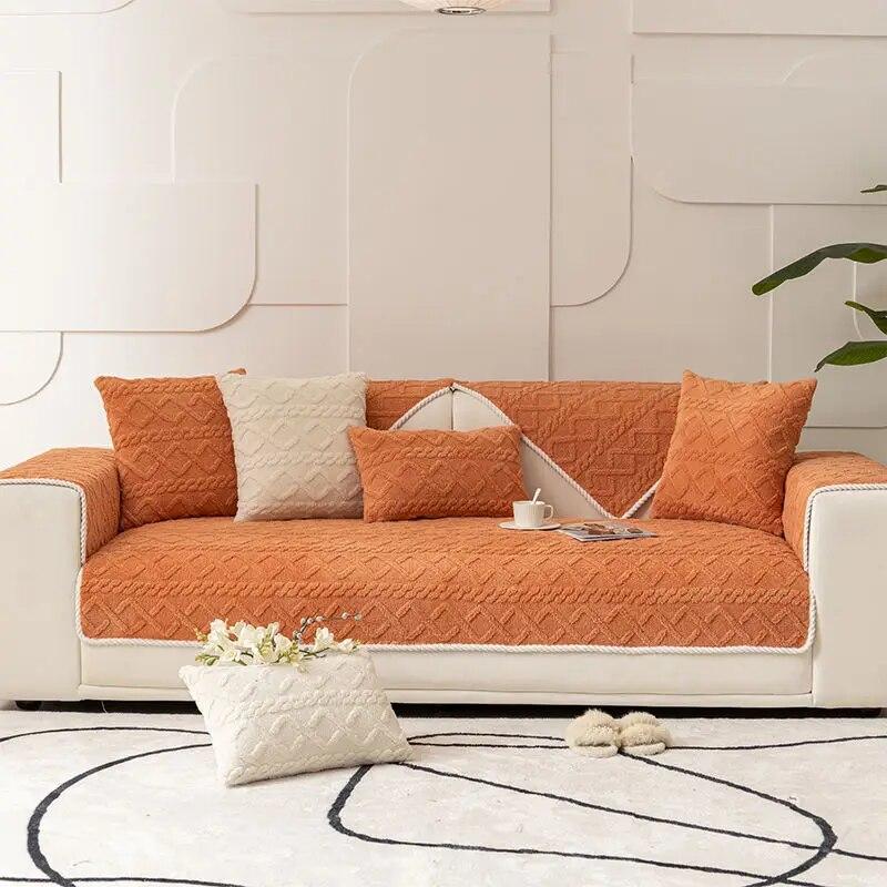 Thickened Plush Sofa Cushion Jacquard Non-Slip Cover Cotton Velvet Universal Living Room Sofa Back Cover