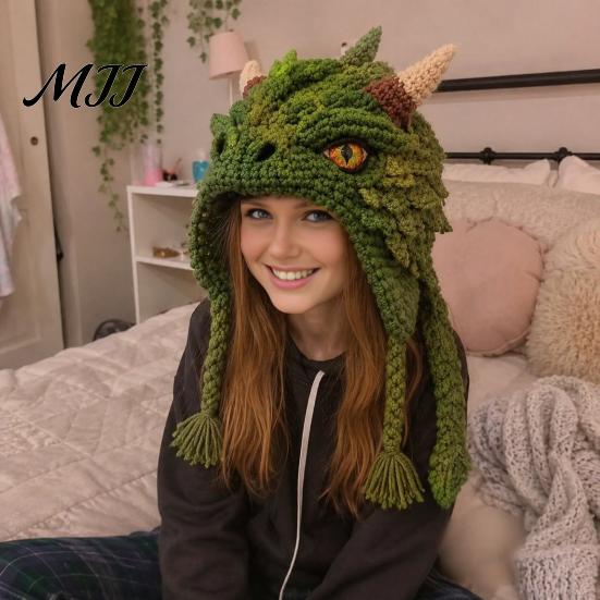 Halloween Cosplay Hat Kit Fantasy Hood Crochet Kit, Cute Animal DIY Dragon Unicorn Making Supplies Skull Earflap Craft for Adults, Handmade