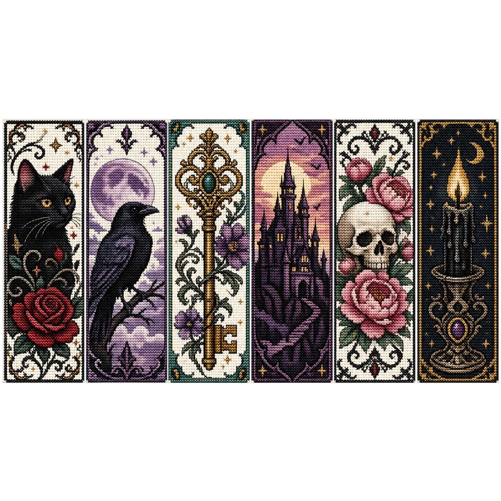 Stamped Cross Stitch Bookmark Set 6Pcs 14CT Floral Animal Pattern with Thread Needle for Adults