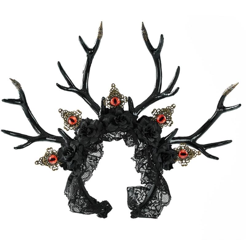 

Жуткий аксессуар для волос из смолы в виде рогов с деталями в виде злых глаз Панк-ободки Модный элемент для волос для Хэллоуина 1 чёрный