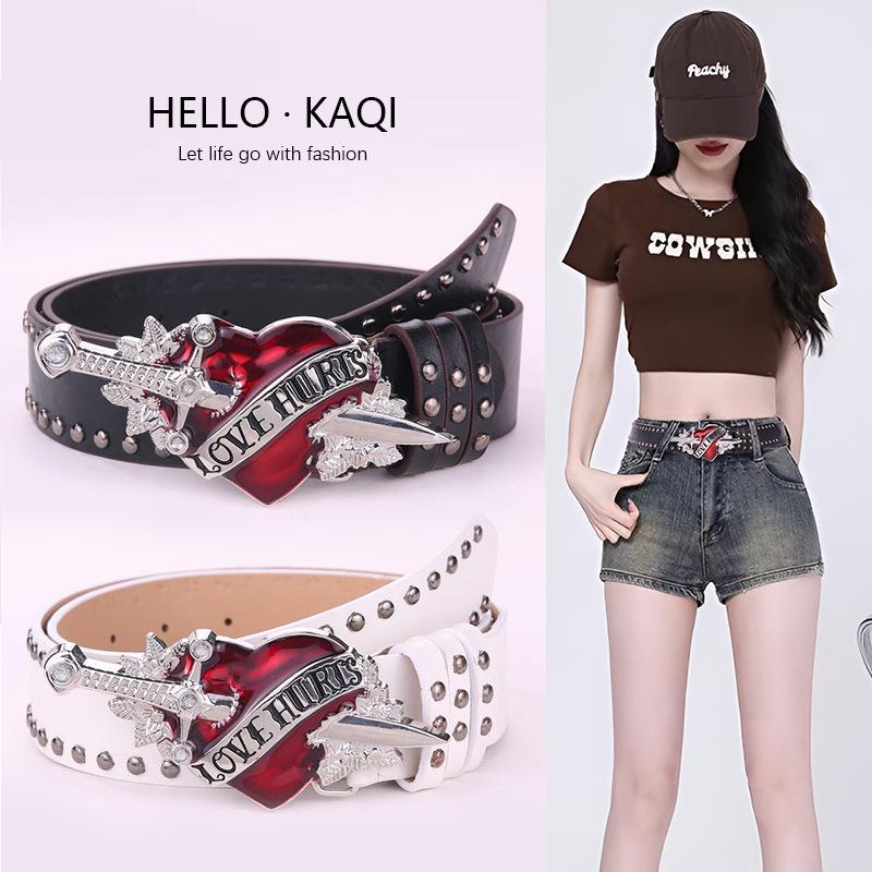 Women's Y2K Spicy Girl Leather Belt: European & American Street Style Fashion Accessory for Jeans.