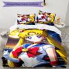 3-teiliges Sailor Moon Design Bettwäsche-Set - HD-bedruckte Bettwäsche mit 1 Bettbezug und 2 Kissenbezügen - Perfekt für die Heim- und Wohnheimdekoration
