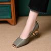 Metal Head Anti-kick Shallow Mouth Single Shoes Autumn French Soft Leather Pattern Thick Heel Soft Sole Small Leather Shoes