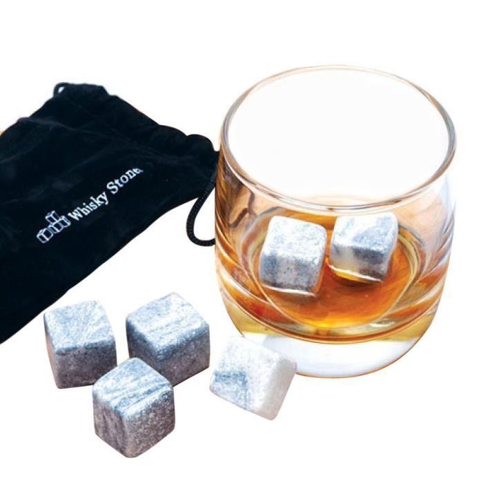 Pierre à whisky - Lot de 9 - Granit - Pochette de rangement en mousseline - Gris
