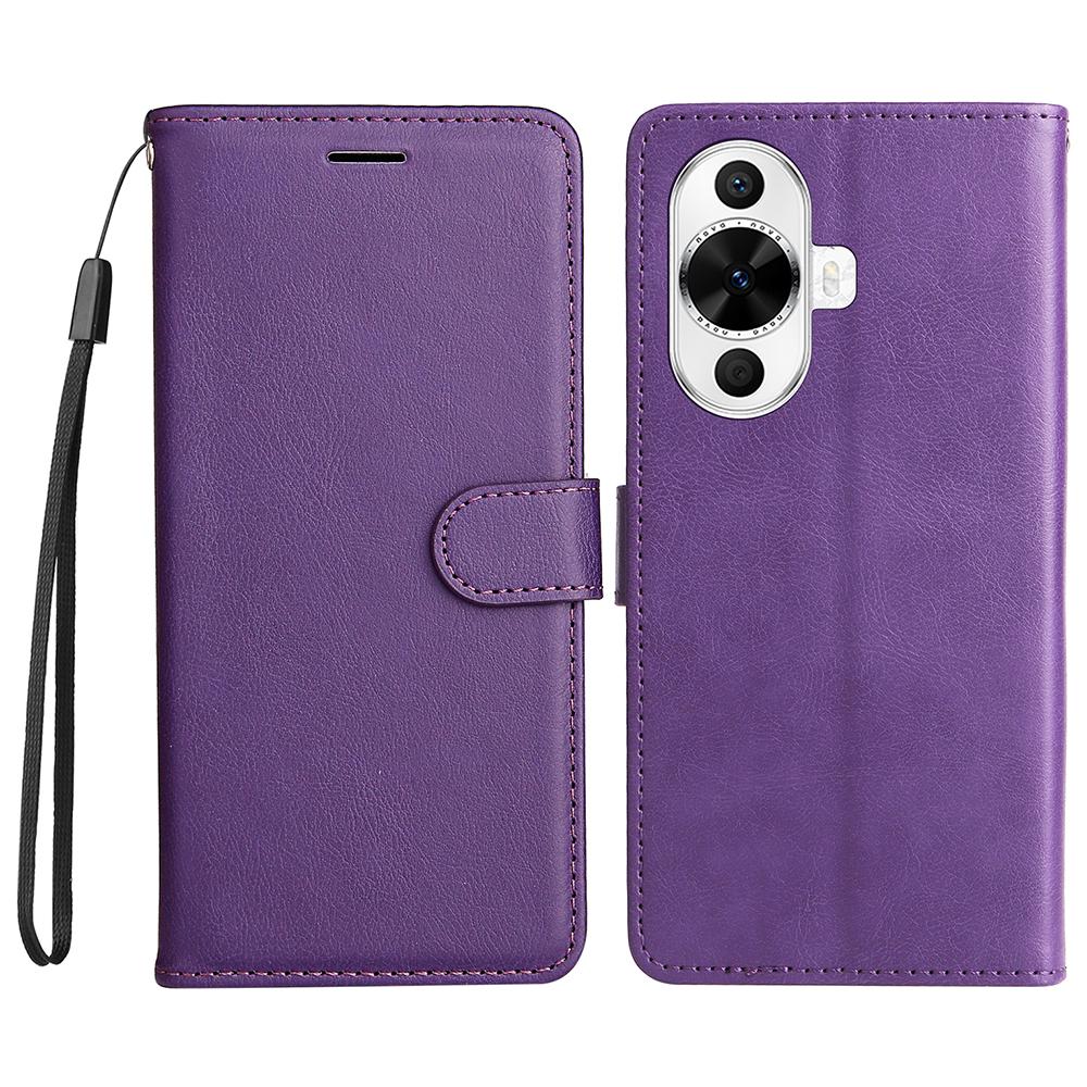 

For Huawei nova 12s 4G/nova 11/12 Lite 4G Case Solid Color Leather Mobile Cover Wallet Stand with Strap Purple