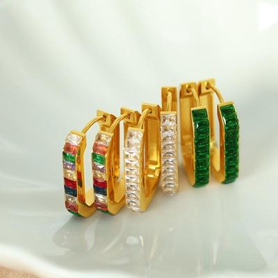 European and American Style Stainless Steel Zirconia Rectangle Earrings for Women