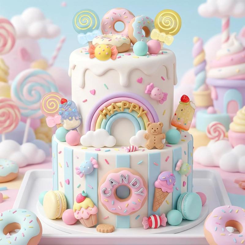 22Pcs Cake Toppers Set Candy Ice Cream Theme Decorations Kids Birthday Party Cupcake Toppers Cake Toppers Set Dessert Decor New