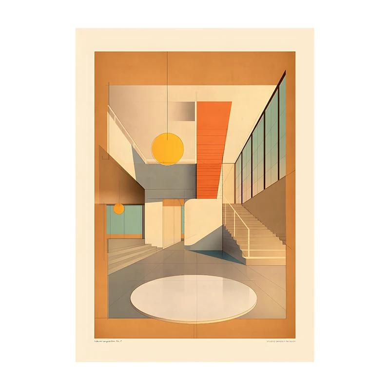 Vintage Bauhaus Residential Composition Poster Print Classic Canvas Painting Abstract Wall Art Picture for Home Decoration