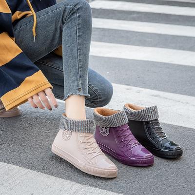 Chaussures imperméables en toile PVC pour femmes, bottes de pluie à plateforme, à la mode, pour l'extérieur, antidérapantes, en coton et en Silicone