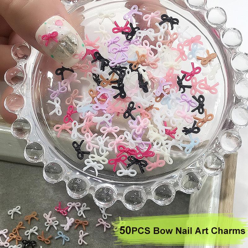 50Pcs Mixed Mini Bow Nail Charms Colorful 3D Resin Bowknot Nail Art Decoration Handcraft Accessories For Diy Manicure Salon