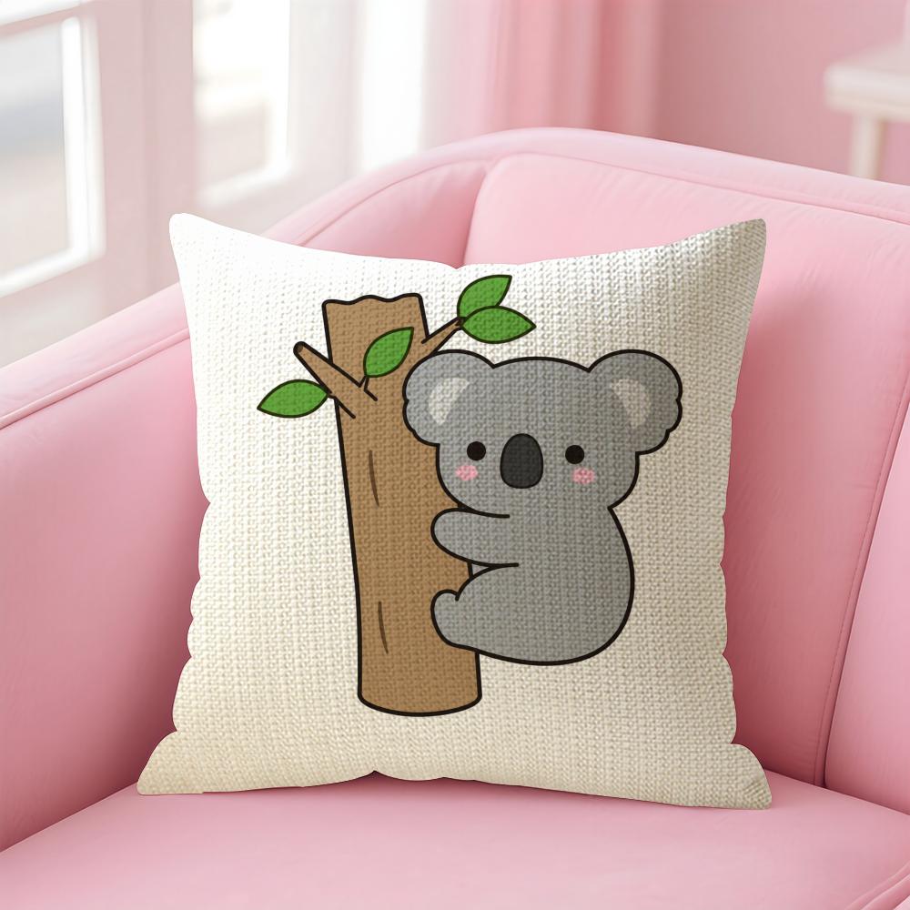 Cartoon Cute Koala Cushion Cover Natural Linen Organic Fabric DoubleSided Printing Sofa Home Decor Gift Pillow Case