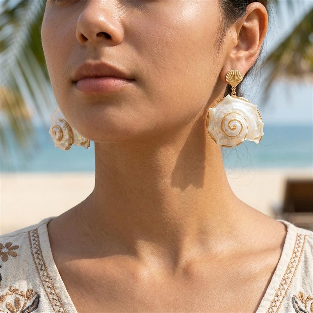 Ozean Weiß Muschel Muschel Anhänger Ohrring Für Frauen Einzigartig Drahtgewickelt Muschel Seestern Hängende Ohrringe Sommer Strand Urlaub Schmuck