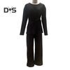 2 szt./zestaw damski top spodnie garnitur okrągły dekolt długie rękawy sznurowana plisowana bluzka elastyczny pas szerokie nogawki spodnie codzienne noszenie strój jesień wiosna dres