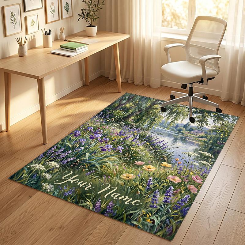 Riverbank Theme Soft Crystal Velvet Rug Custom Name & Text Print Non Slip Floor Rug for Bedroom Living Room