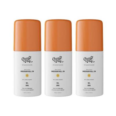 Chemist At Play UnderArm Roll-On Deodorant with 5% AHA, Lactic Acid & 1% Mandelic Acid& Exfoliates Underarm | White Jasmine Fragrance 40ml (Pack of 3)