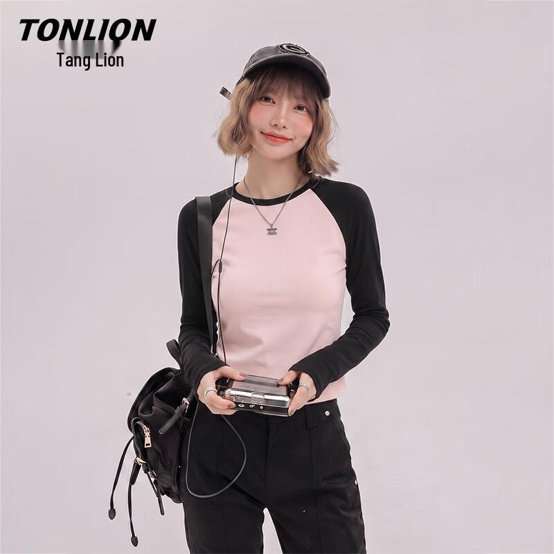 TonLion Women's Slim Fit Colorblock Long Sleeve Crew Neck T-Shirt