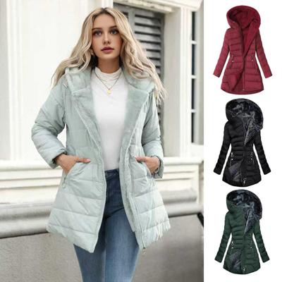 Damen Winter Winddichter Puffer Mantel Dick Gefütterte Fleece Gefütterte Daunenjacke Reißverschluss