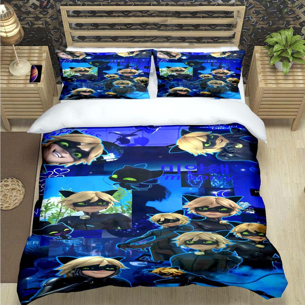 Classic Cartoon Cat Print Bedding Sets Bed Supplies Set Comforter Set Teens Girls Cartoon M-Miraculous Twin Single Kid Gift