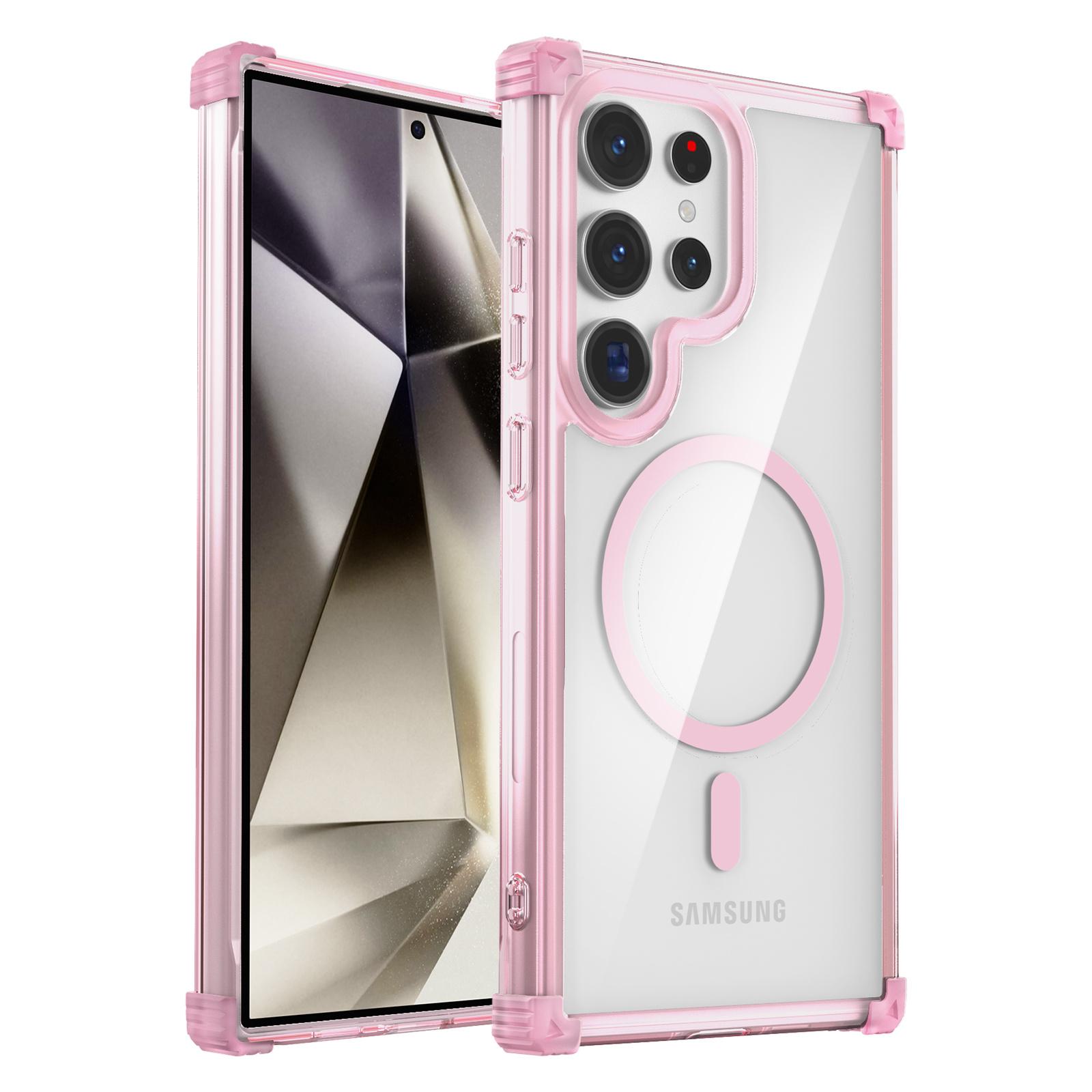 

For Samsung Galaxy S24 Ultra Case Anti-Drop TPU+PC Clear Phone Cover Compatible with Magsafe Transparent Pink