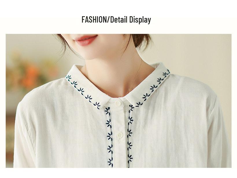 2025 Retro Art Women's Embroidered Lapel Shirt - Comfortable Spring Top