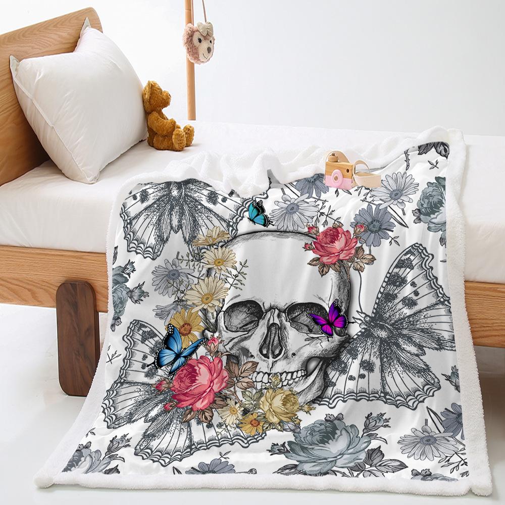 Blanket Skull Butterfly Blanket Digital Printed Lamb Fleece Crystal Fleece Blanket