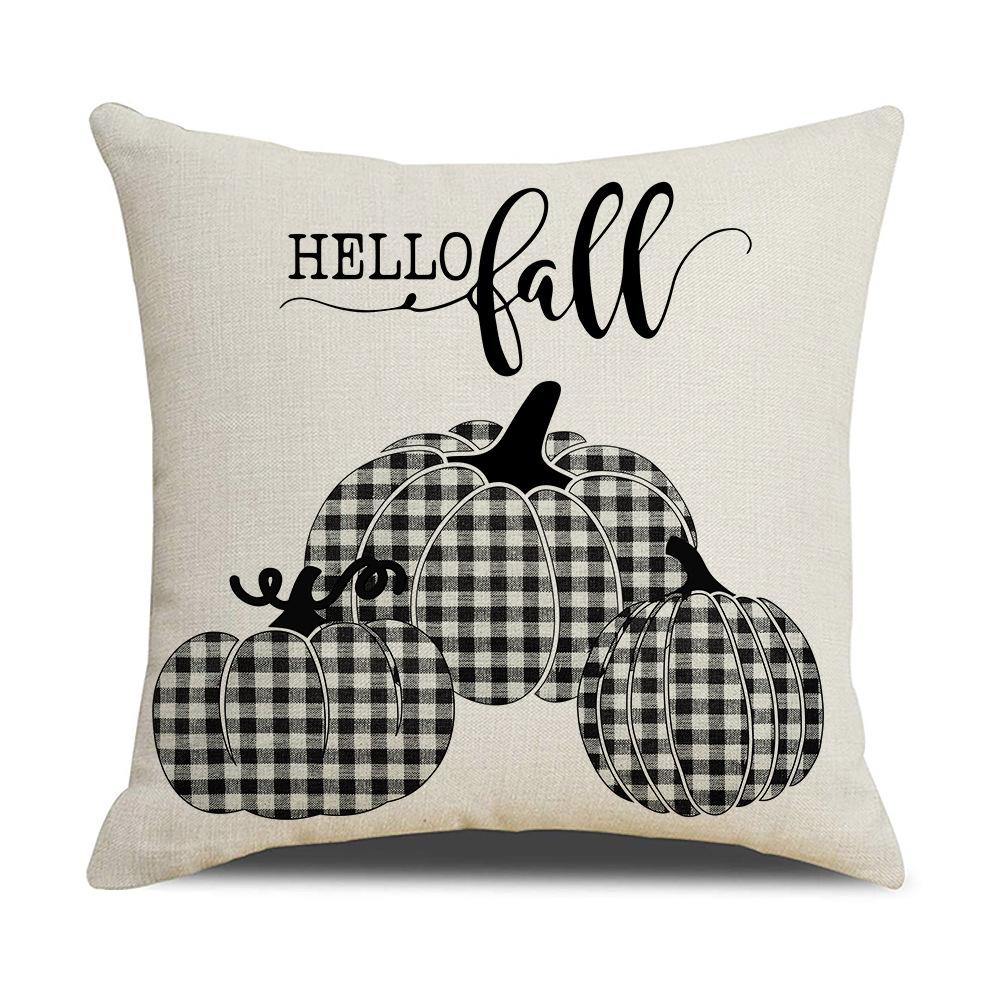 Autumn Harvest Pillow Cover Plaid Maple Leaf Truck Pumpkin Pillow Pillow Cover Home Cushion Cover