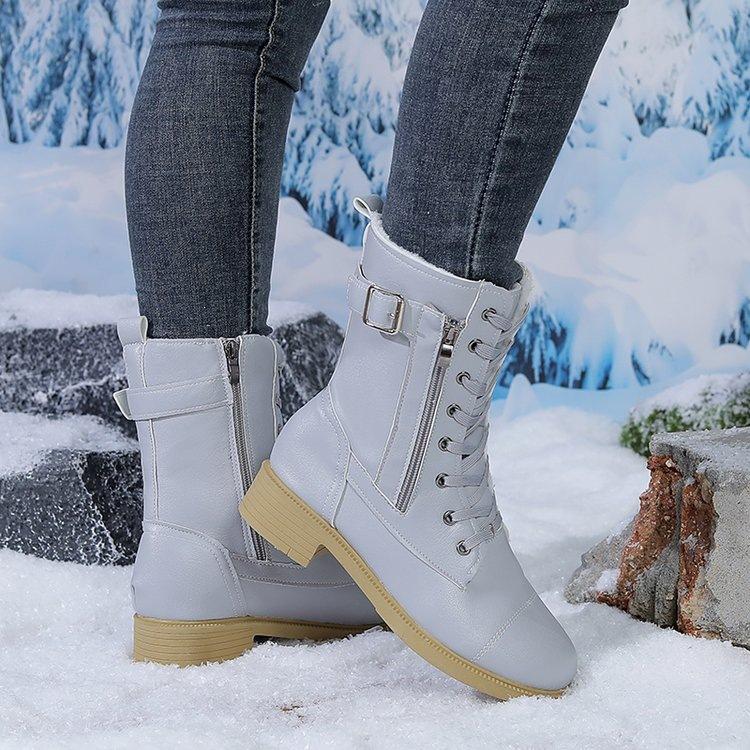 Women Ankle Boots Flat Low Heel Belt Buckle Short Large Size Fall Winter