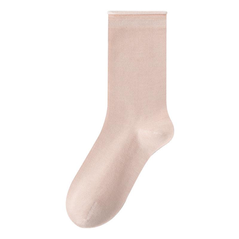 Mulberry Silk Stockings for Children, Summer, Thin, Cool, Boneless, Rolled-up, Pile Socks, White Mid-calf Socks for Postpartum Women