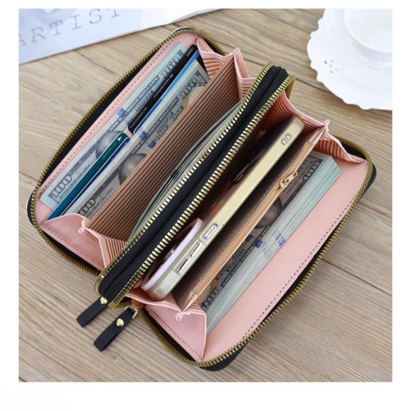 Damen-Doppelreißverschluss-Geldbörse Große Kapazität Mehrere Kartenfächer PU-Leder Handtasche Farbblockierung Kontrastierende Farbe Lange Geldbörse Null-Geldbeutel
