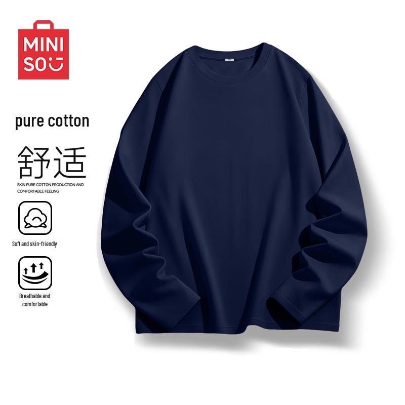 MINISO Men's Relaxed Fit Pure Cotton Long-Sleeve T-Shirt