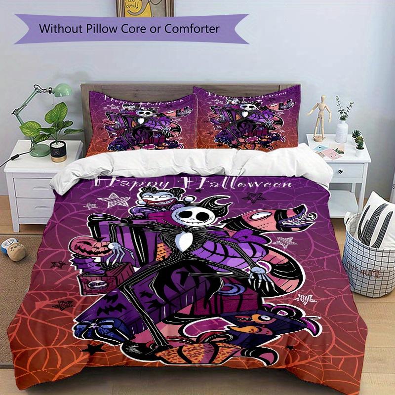 3pcs Happy Halloween Jack Quilt Cover Set (1 Quilt Cover + 2 Pillowcases Without Pillow Core), High-Definition Printing for Home and Dormito