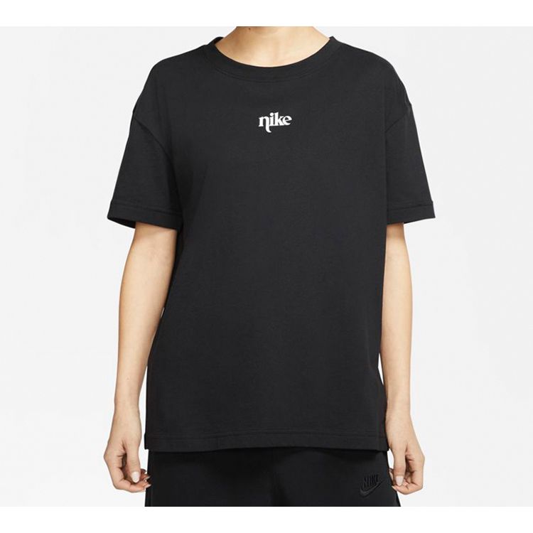 Nike Graphic Print Short Sleeve T-Shirt with American Vintage and Regular Shoulder Women Tops Black CT8923-010