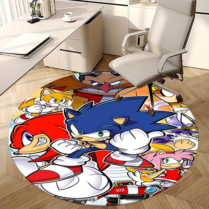 1pc Sonic the Hedgehog Anime Cartoon Design Round Carpet  Office Chair Mat, NonSlip Rug for Home Decor, Living Room, Bedroom, Game Room