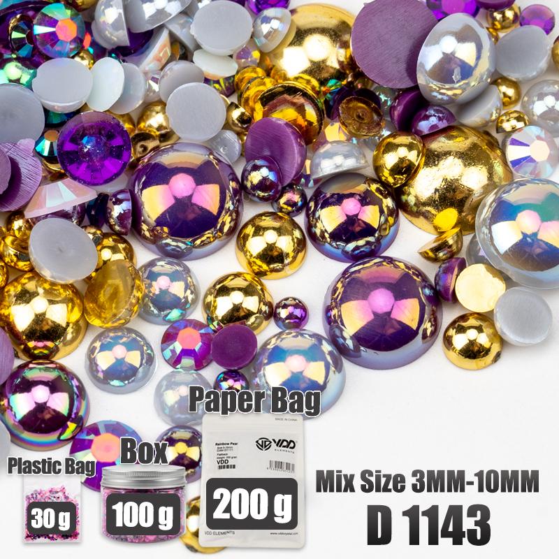 VDD 30/60/100/200g Mix Size ABS Half Round Pearls Flatback Beads Color Resin Rhinestone Crafts Nail Art DIY Decoration